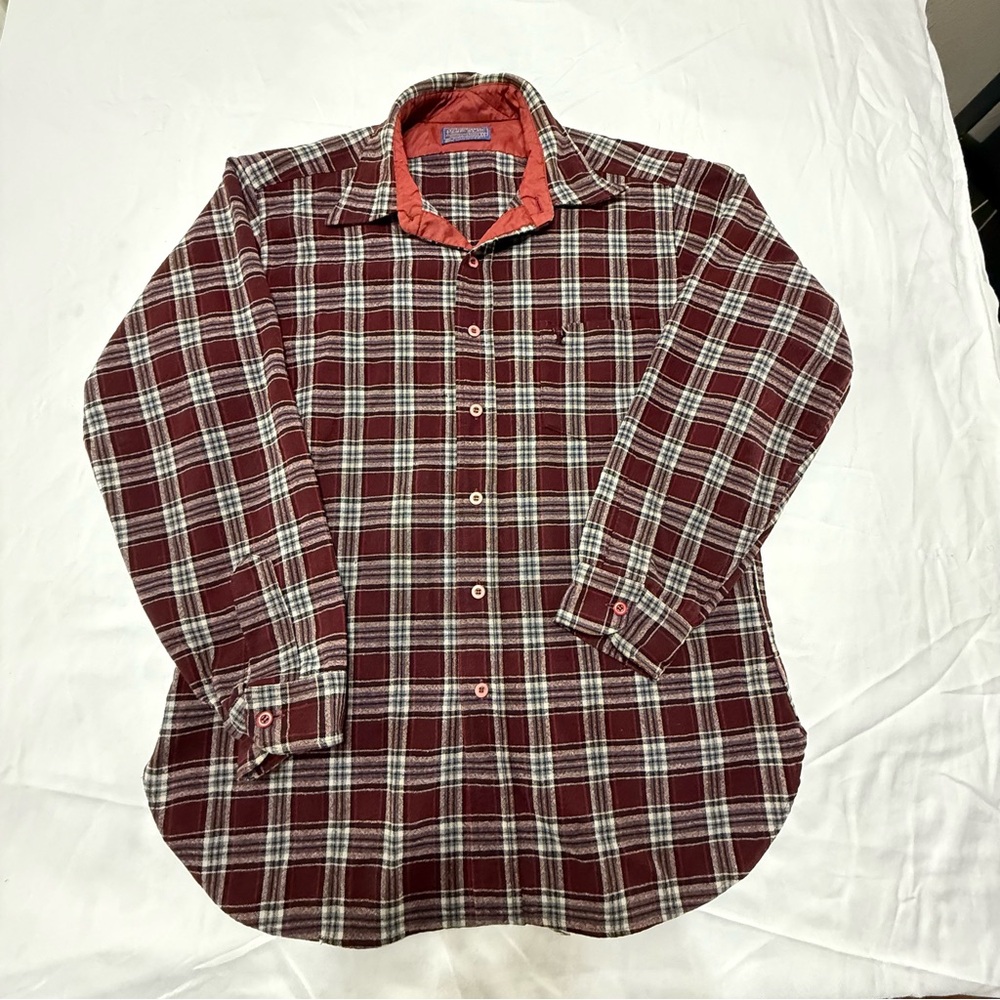 Pendleton Men's Burgundy and White Plaid Shirt size large
